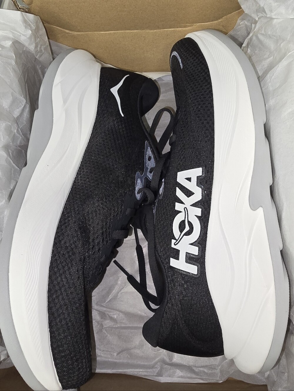 HOKA Womens Black and White Athletic Running Shoes